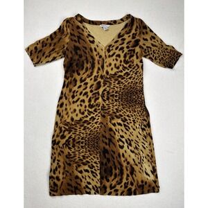Tommy Bahama Womens Leopard Print Dress Small Petite S/P V Neck Stretch